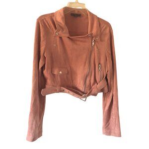 Highline Collective Faux Suede Moto Crop Jacket Taupe Medium